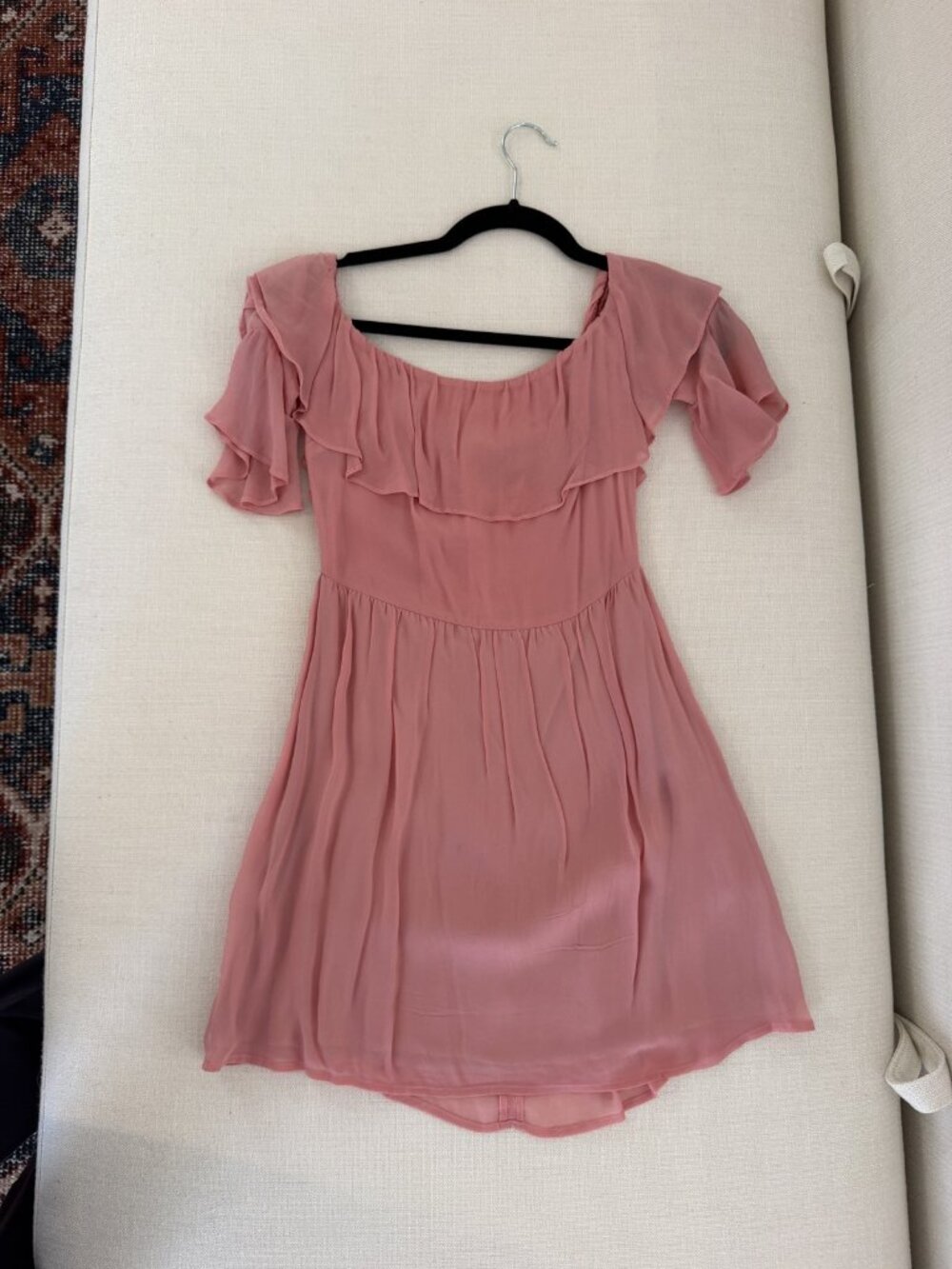 Vintage 2010s Reformation Blush Pink Off Shoulder Ruffle Mini Dress Size 4